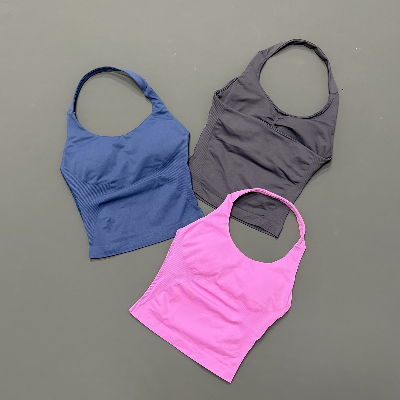 여성용 홀터넥 스포츠탑 심리스 요가 탱크탑 내장 패드형 - Crossfit Yoga 리뷰 및 가격