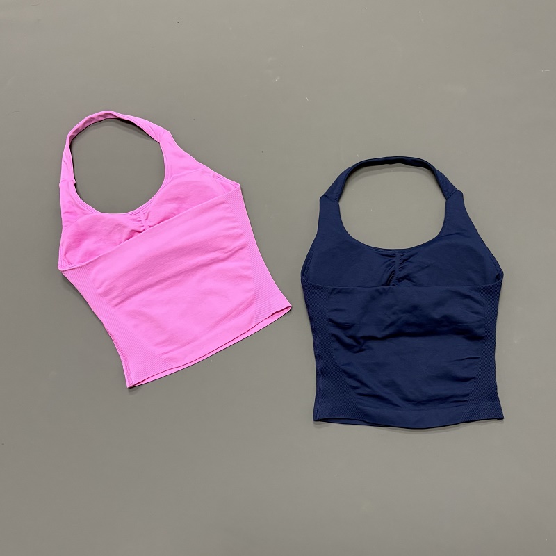 여성용 홀터넥 스포츠탑 심리스 요가 탱크탑 내장 패드형 - Crossfit Yoga 리뷰 및 가격